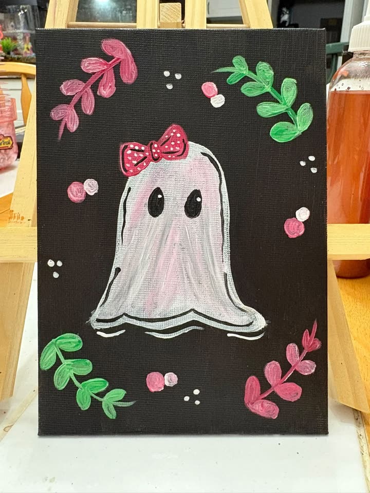 Sample ghost painting with a pink bow by BlueFireFox Arts
